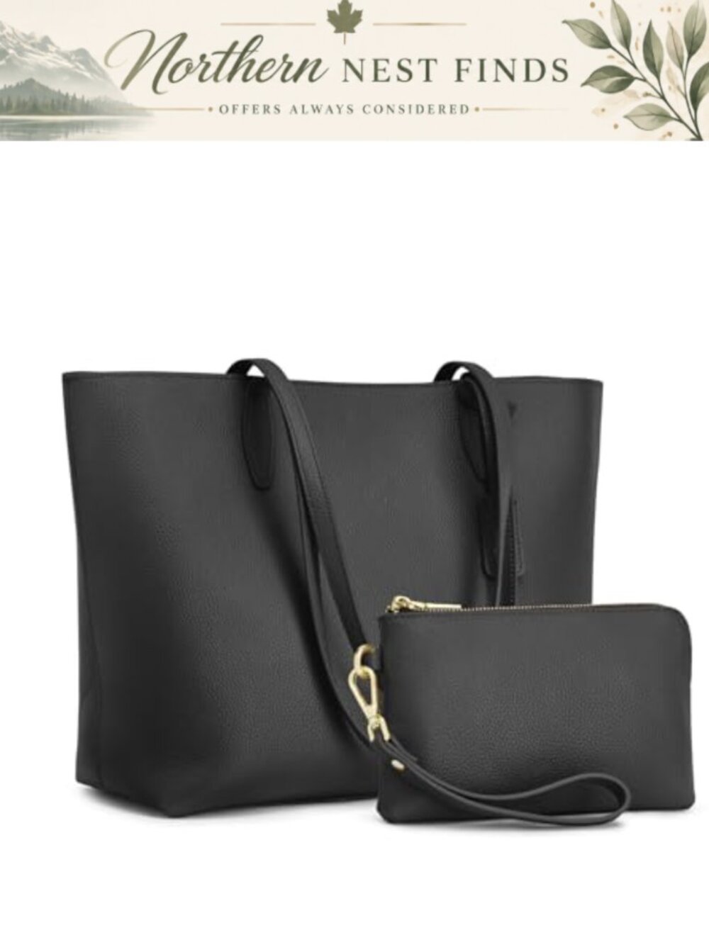 Top Grain Leather Tote Shoulder Bag with Wristlet Wallet
